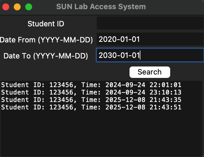 SUN Lab record screenshot.